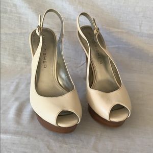 Marc Fisher white platform slingback heels